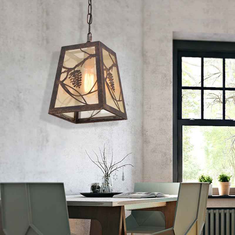 1 Light Trapezoidal Pendant Lighting Fixture Industrial Bronze Metal Hanging Ceiling Light with Fabric Shade