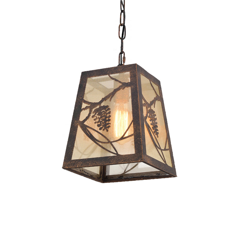 1 Light Trapezoidal Pendant Lighting Fixture Industrial Bronze Metal Hanging Ceiling Light with Fabric Shade