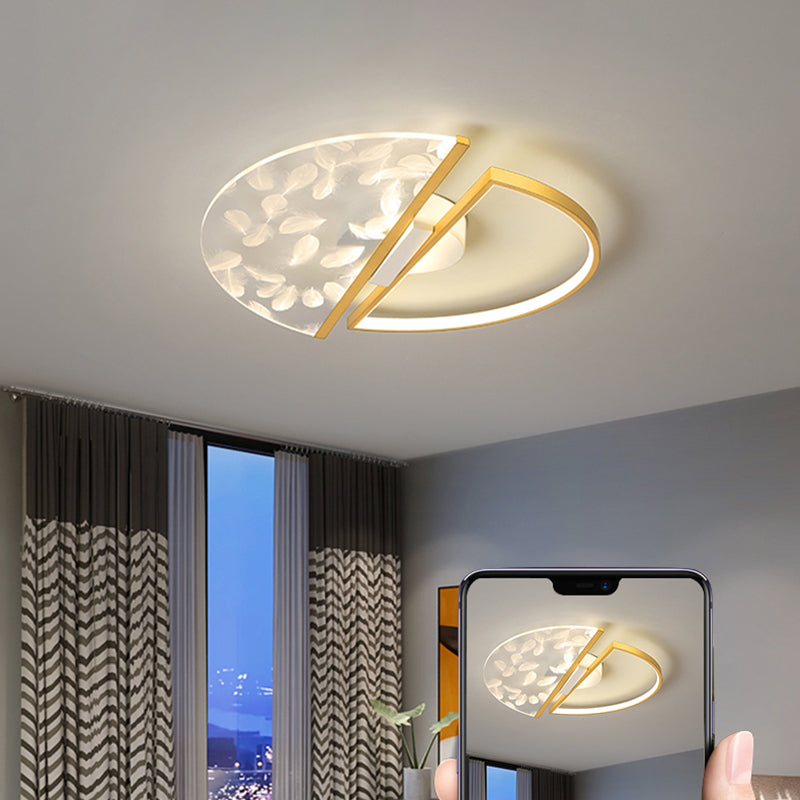 Round Shape LED Feather Ceiling Lamp Modern Iron 2 Lights Flush Mount for Study