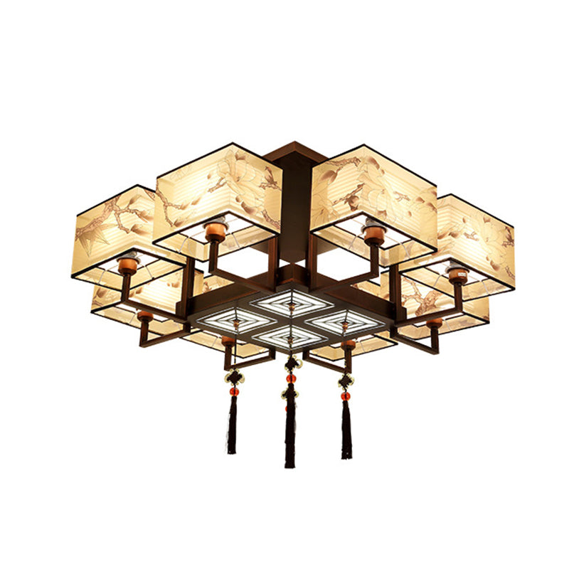 Traditionele Plafond Licht Vogel en bloem Print Fabric Living Room Flush Mount Light