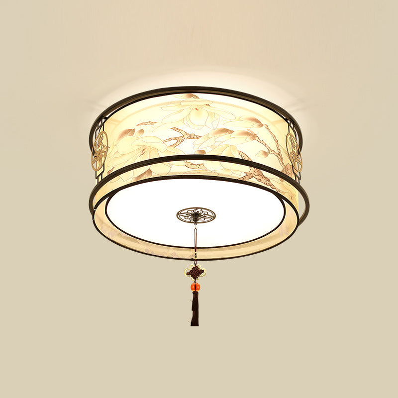 Traditionele Plafond Licht Vogel en bloem Print Fabric Living Room Flush Mount Light