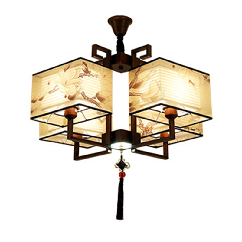 Traditional Ceiling Light Bird and Flower Print Fabric Living Room Flush Mount Light