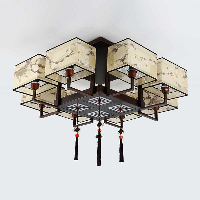 Traditionele Plafond Licht Vogel en bloem Print Fabric Living Room Flush Mount Light