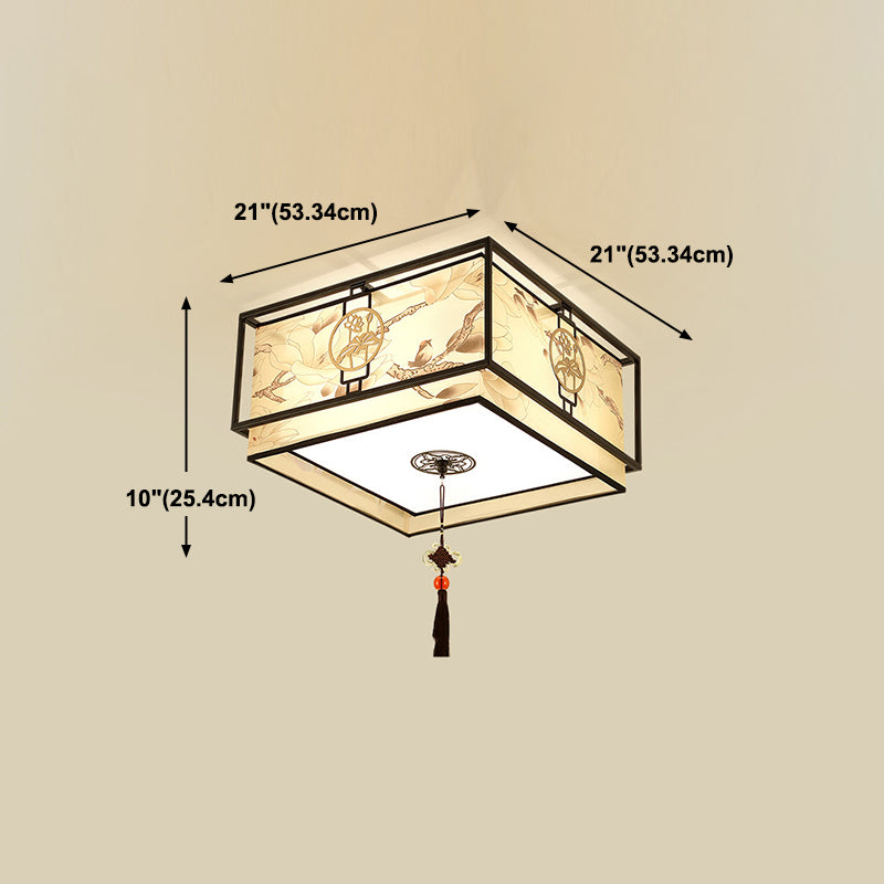 Plafoniera tradizionale da soggiorno in tessuto con stampa di uccelli e fiori, lampada da incasso
