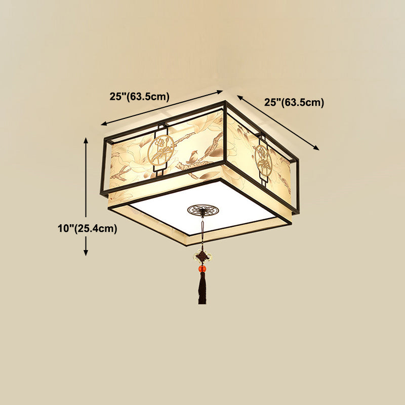 Plafoniera tradizionale da soggiorno in tessuto con stampa di uccelli e fiori, lampada da incasso