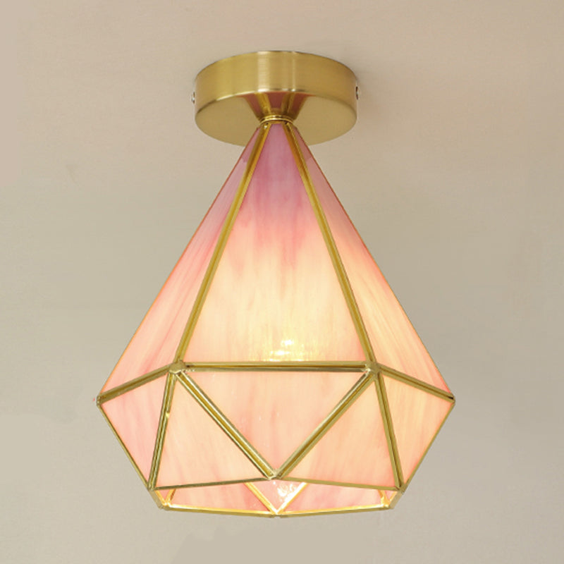 1 Light Ceiling Lamp Colonial Style Glass Ceiling Lighting for Dining Room