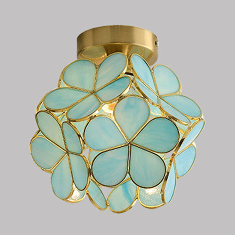 1 Lampe de plafond de lumière Style colonial Éclairage en verre Éclairage pour salle de séjour