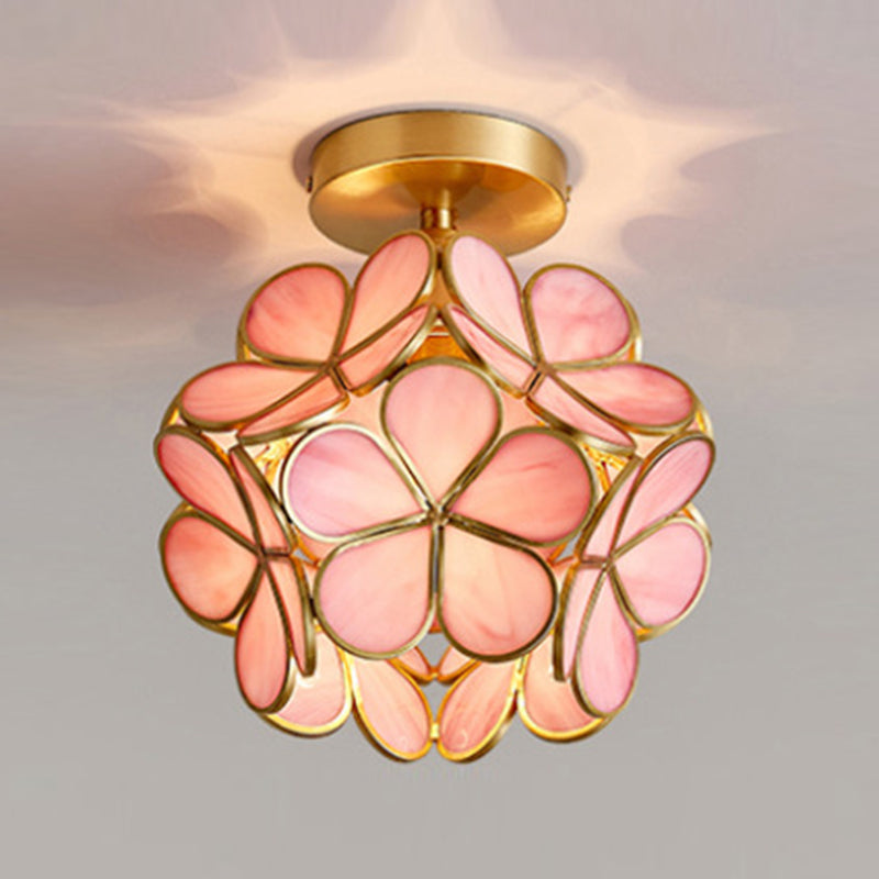 1 Lampe de plafond de lumière Style colonial Éclairage en verre Éclairage pour salle de séjour