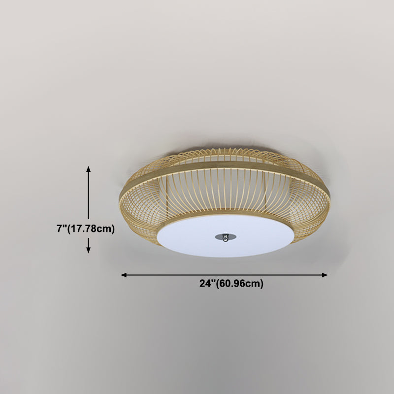 Lámpara de techo de geometría de 3 luces, iluminación de techo de bambú de estilo moderno para sala de estar