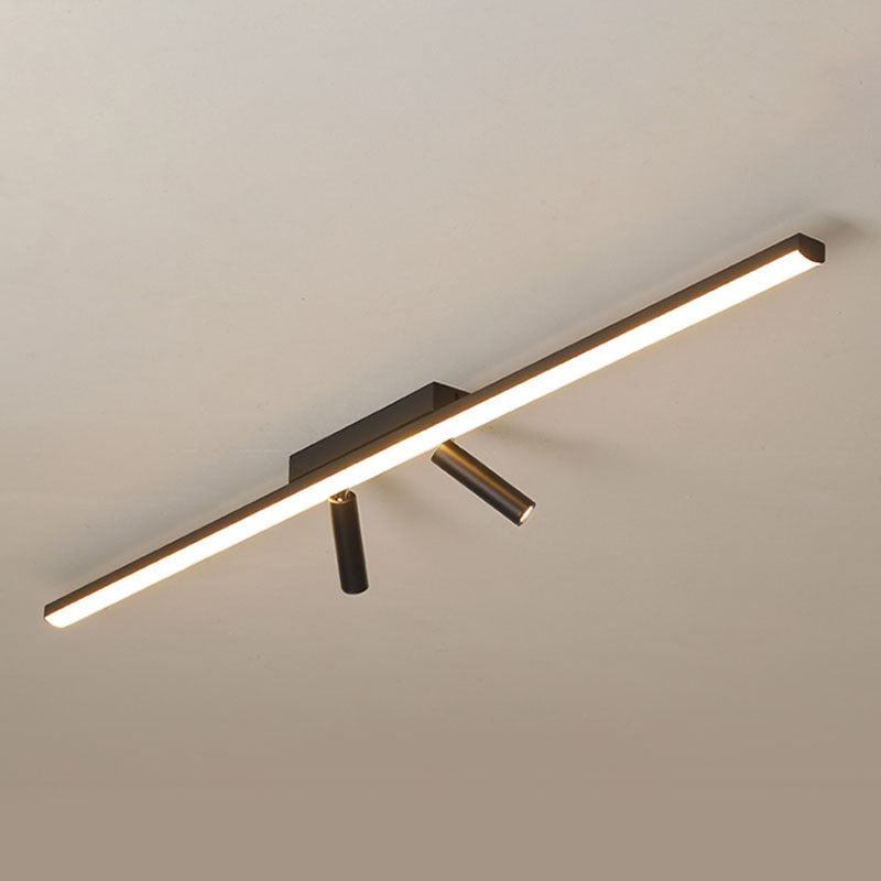 Modern Strip Ceiling Light Metal Black 3 Lights Track Flush Mount Light for Living Room