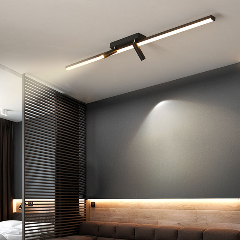 Modern Strip Plafond Licht Metaal Zwart 3 Licht Spoor Flush Mount Licht voor woonkamer