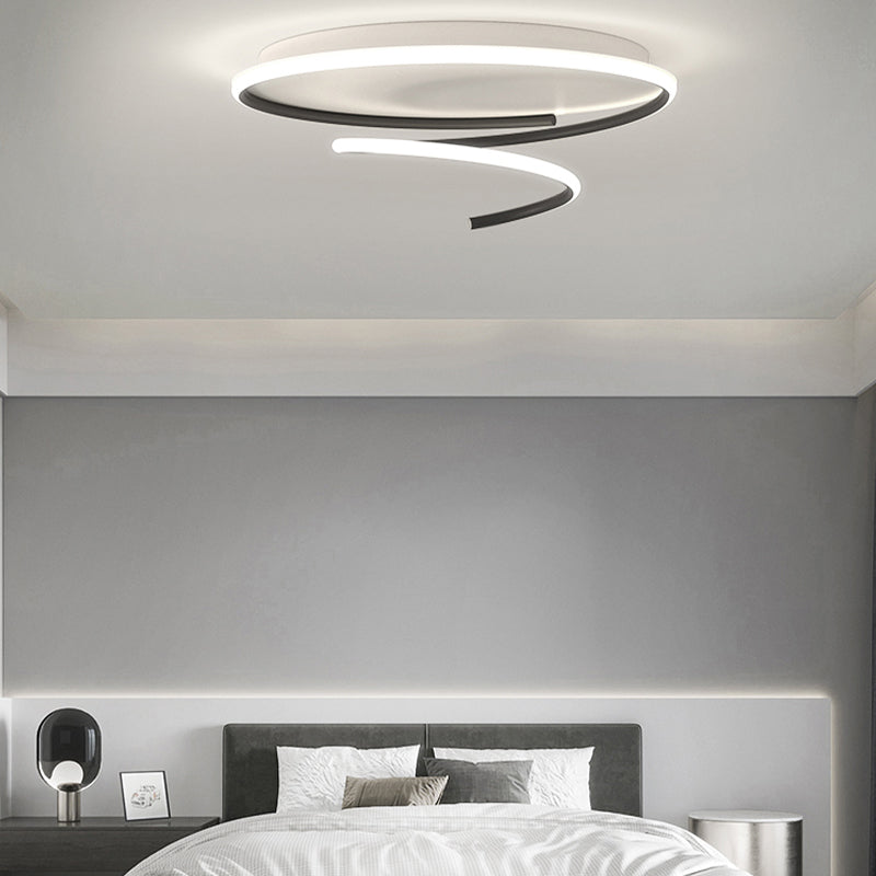 Contemporary Metal Ceiling Light Linear Black Flush Mount Light for Bedroom