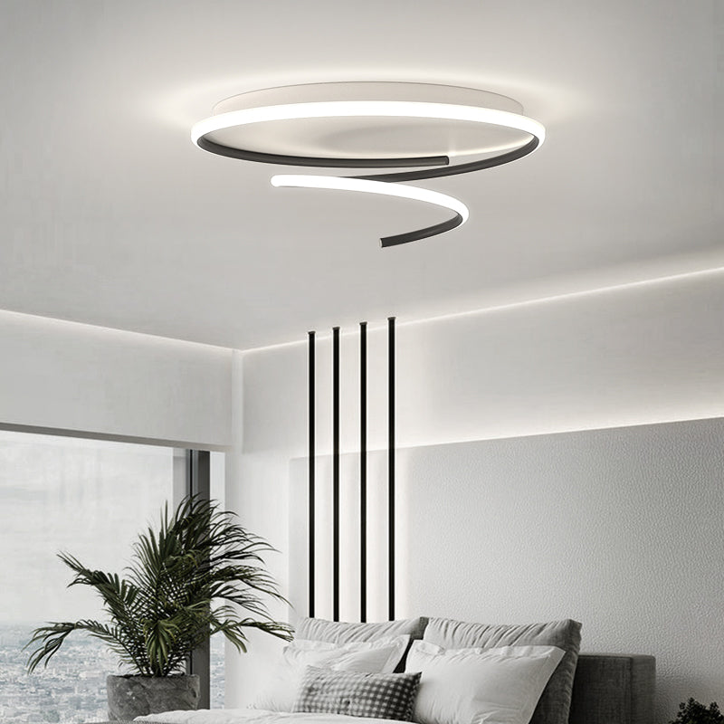 Lámpara de techo de metal contemporánea, luz lineal negra de montaje empotrado para dormitorio