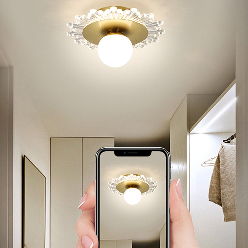 Hallway LED Ceiling Lamp Simple Style Brass Small Flush Mount Light