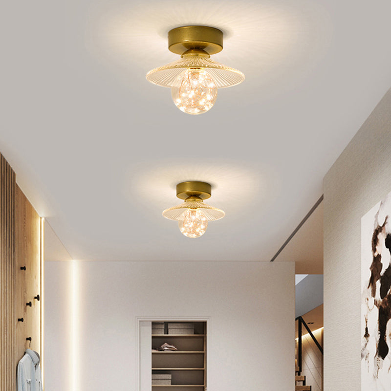 Hallway LED Ceiling Lamp Simple Style Brass Small Flush Mount Light