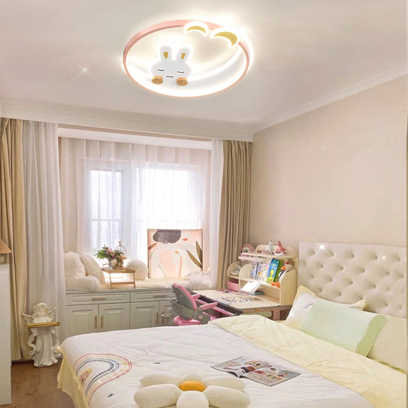 Aluminum Pink Flush Mount Light Lovely Style LED Ceiling Light for Kid's Room