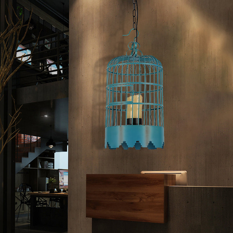 Cylinder Dining Room Hanging Light Kit Industrial Metal 1 Light Black/Blue Pendant Lighting