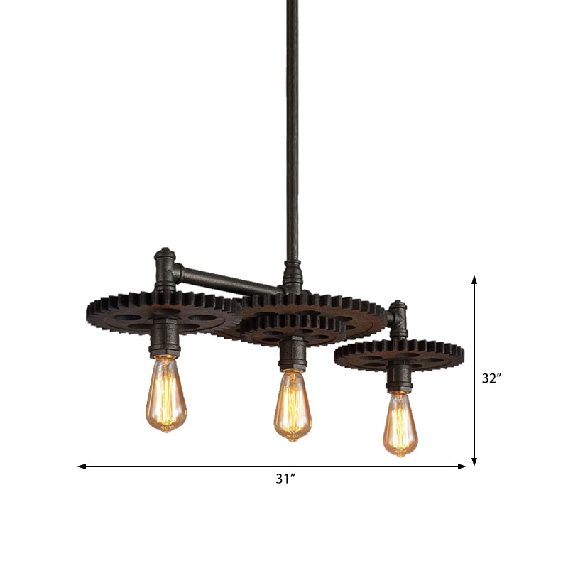 Black Cog Top Chandelier Lamp Vintage Metal 3/5/7-Light Dining Room Hanging Light with Valve