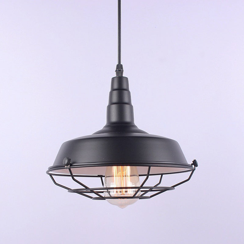 Industrial Style Dining Room Pendant Light Metal Barn Shade Hanging Lamp with Cage