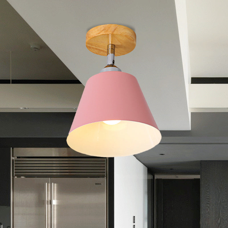 Pink/Grey Cone Semi Flush Mounting Metal Modernist 1 Luz de semi iluminación para balcón