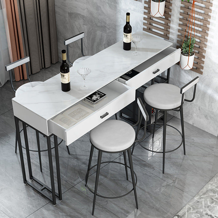 Marble Bistro Bar Desk with Rectangle Table Top White Double Pedestal Table-41.3" H