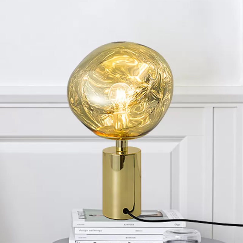 Modernist Style Molten Table Lighting Silver/Gold Hand-Blown Glass 1 Head Living Room Table Lamp