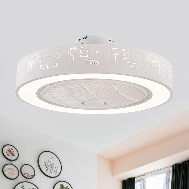 Ventilateur de salon de tambour 8 "de haut Light Metal contemporain LED Blanc 3 lames semi-flush Mount Lighting Fixture