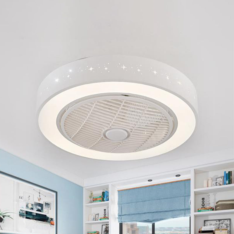 Ventilateur de salon de tambour 8 "de haut Light Metal contemporain LED Blanc 3 lames semi-flush Mount Lighting Fixture