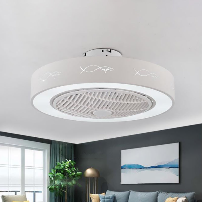 Ventilateur de salon de tambour 8 "de haut Light Metal contemporain LED Blanc 3 lames semi-flush Mount Lighting Fixture