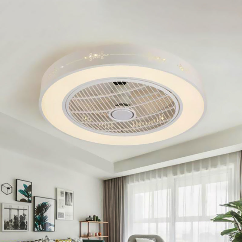 Ventilateur de salon de tambour 8 "de haut Light Metal contemporain LED Blanc 3 lames semi-flush Mount Lighting Fixture