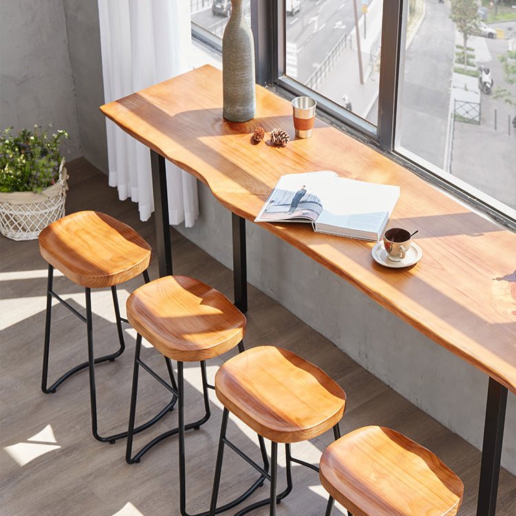 Wood Pub Table with Rectangle Table Top Black Double Pedestal Table - 41.3" H