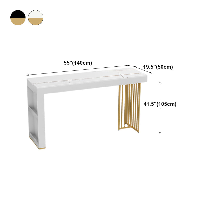 Marble Table with Rectangle Table Top Gold Double Pedestal Table- 41.3" H