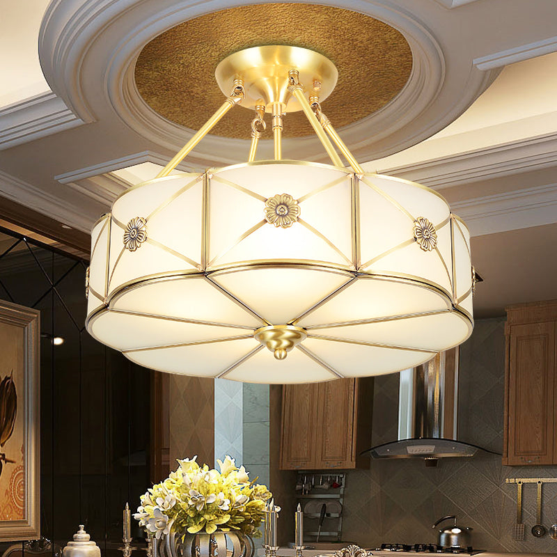 Gold Copper Ceiling Light Fixtures Traditional Drum Ceiling Mounted Lamp with Glass Shade