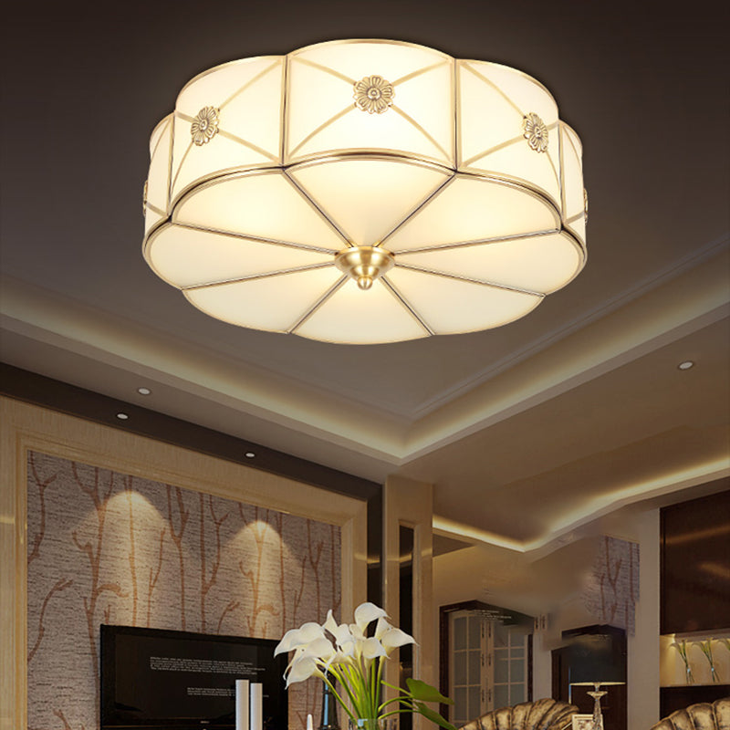 Gold Copper Ceiling Light Fixtures Traditional Drum Ceiling Mounted Lamp with Glass Shade