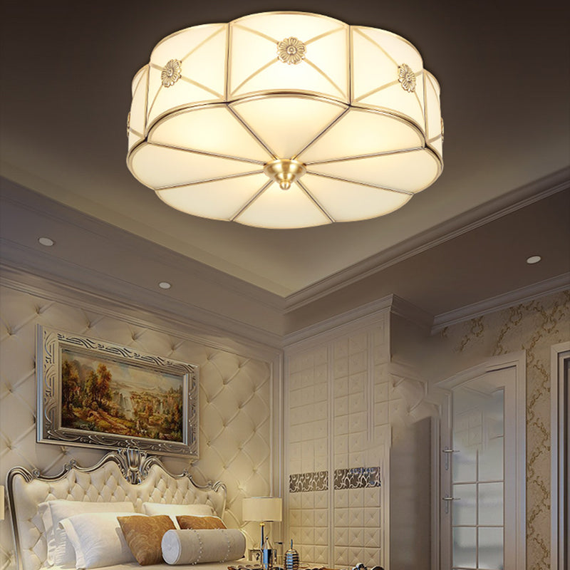 Gold Copper Ceiling Light Fixtures Traditional Drum Ceiling Mounted Lamp with Glass Shade