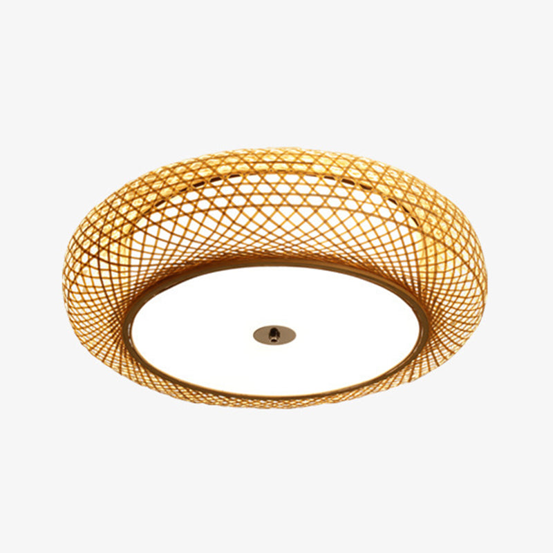 Bamboo Round Shape Flush Ceiling Light Asian Style 1 Light Flush Mount Lighting in Brown