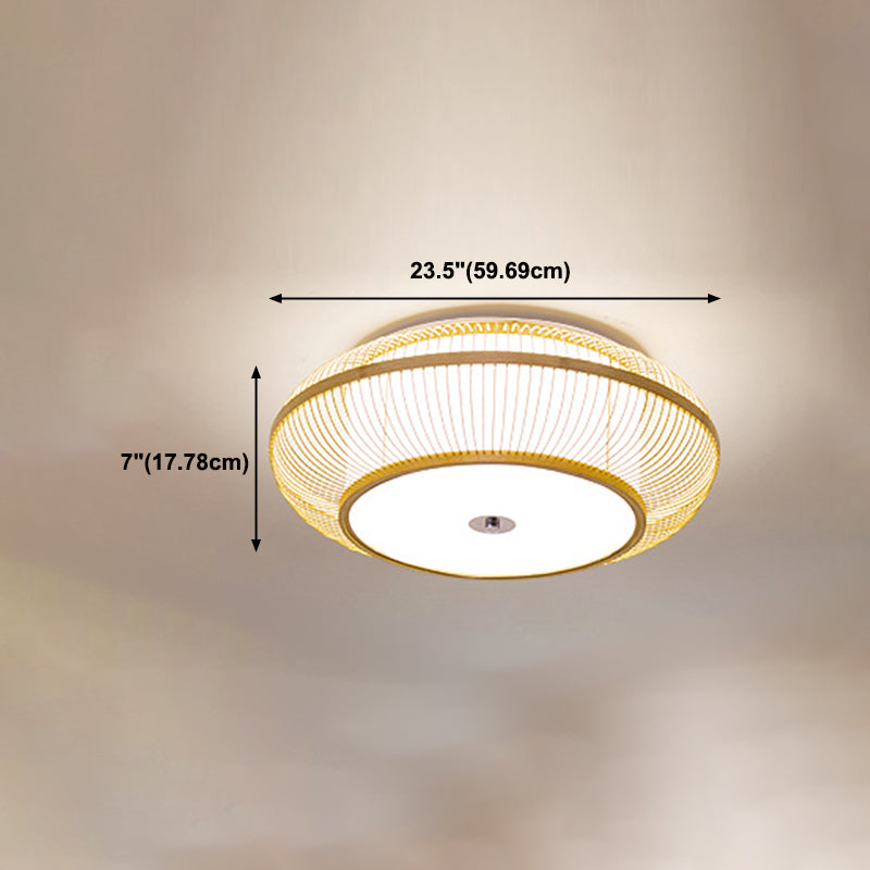 Bamboo Round Shape Flush Plafond Light Asian Style 1 Light Lush Flush Mount Éclairage en marron