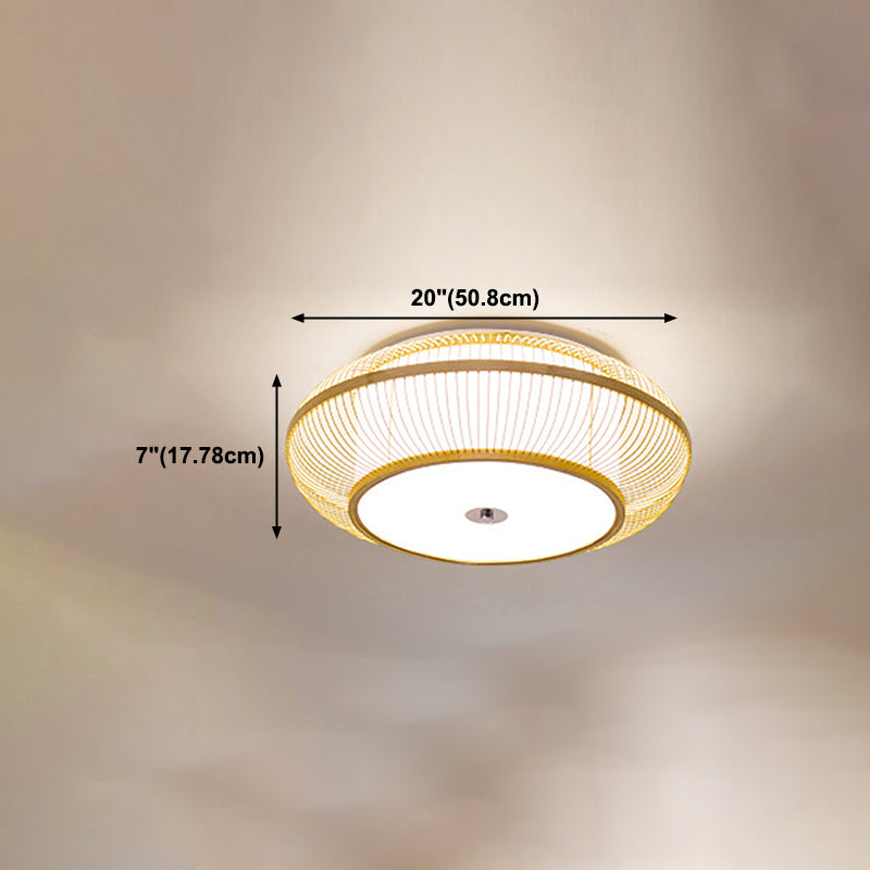 Bamboo Round Shape Flush Plafond Light Asian Style 1 Light Lush Flush Mount Éclairage en marron