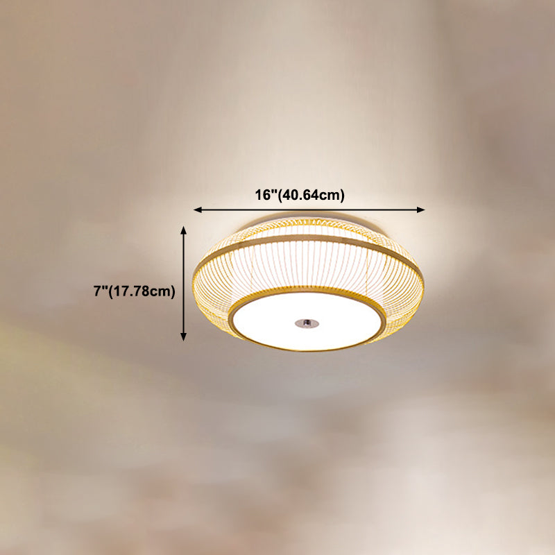 Bambú de forma redonda Flush Luz de techo Estilo asiático 1 Luz de montaje de luz en marrón