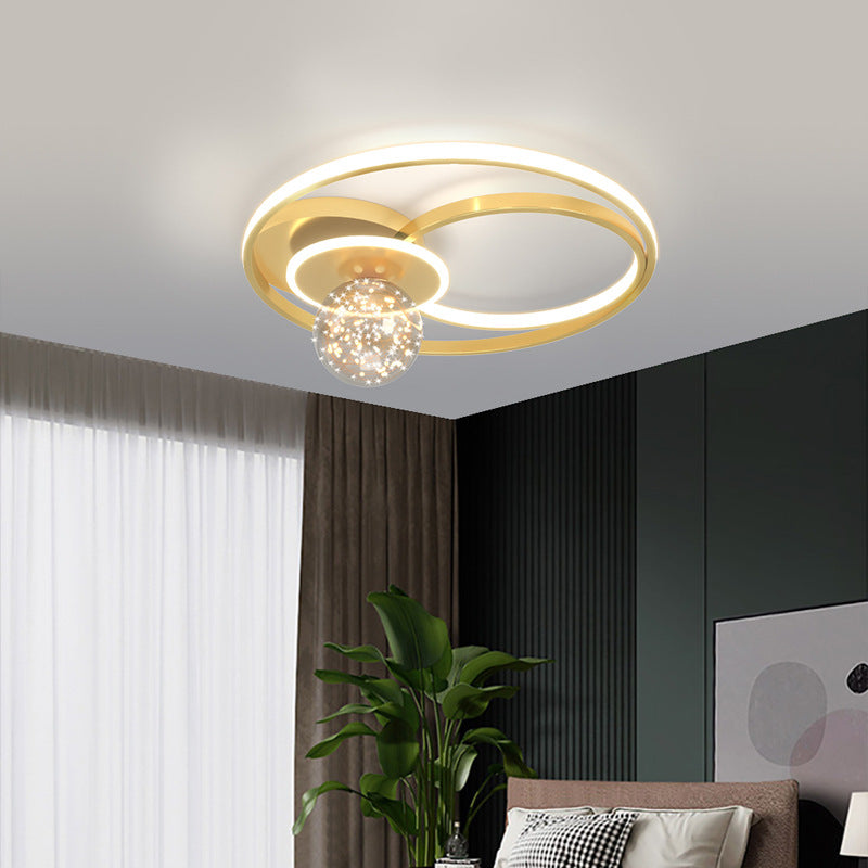 Gold Geometric LED Flush Ceiling Light Minimalist Starry Glass Flush Mount Fixture