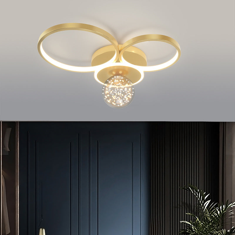 Gold Geometric LED Flush Ceiling Light Minimalist Starry Glass Flush Mount Fixture