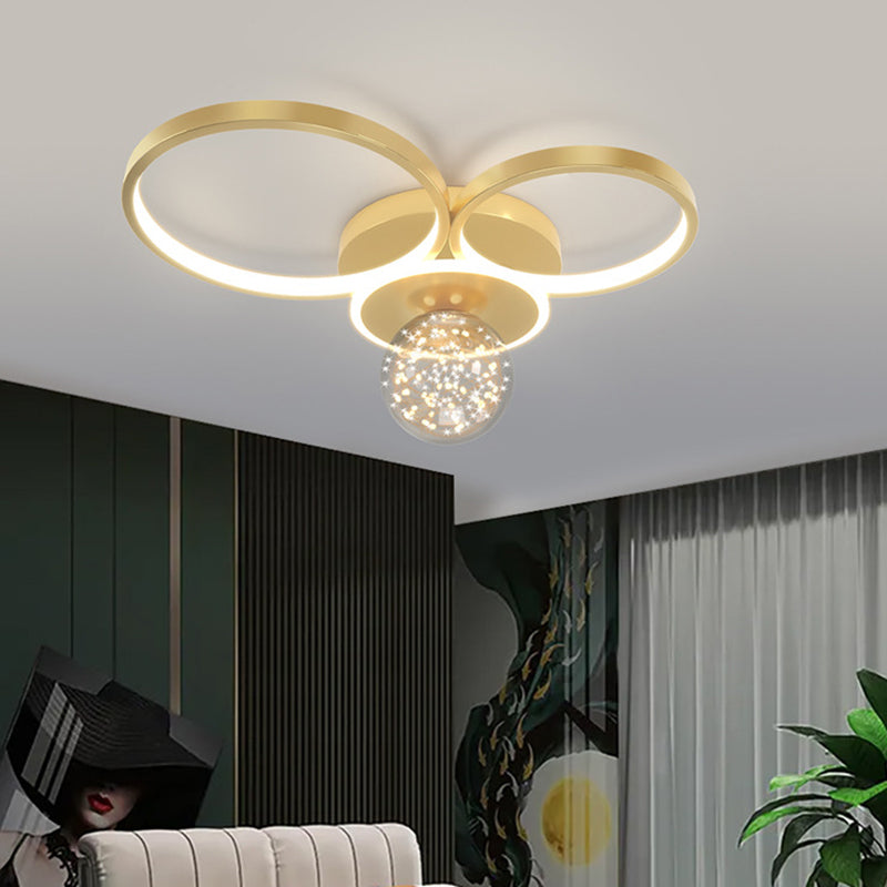 Gold Geometric LED Flush Ceiling Light Minimalist Starry Glass Flush Mount Fixture