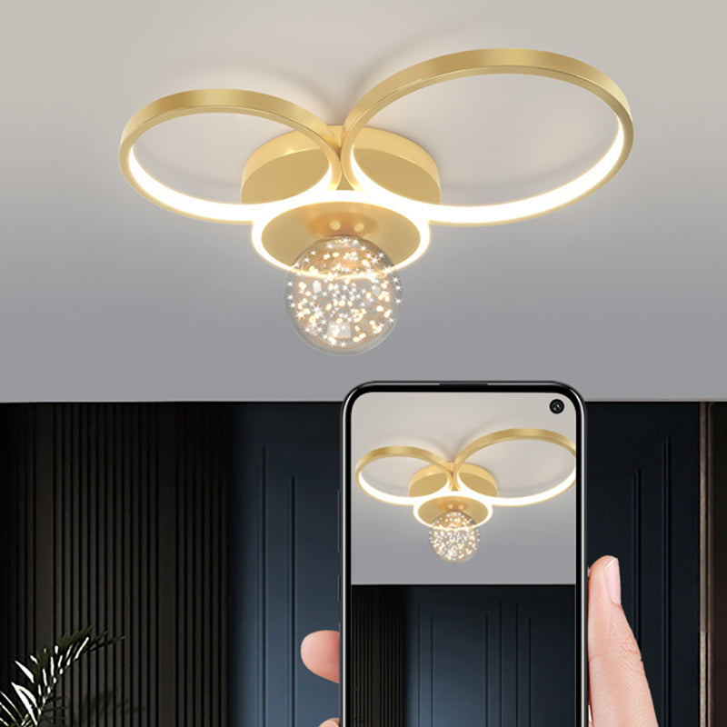 Gold Geometric LED Flush Ceiling Light Minimalist Starry Glass Flush Mount Fixture