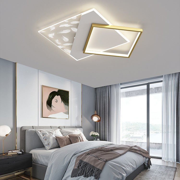 Lampe de plafond de forme carrée de style moderne métal 2 éclairage de plafond clair pour salle à manger