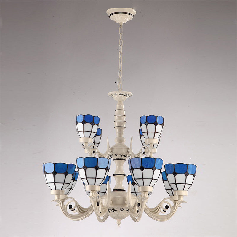Multi Light Bowl Branche Hanging Lights Tiffany Style Glass Scroding éclairage pour chambre à coucher