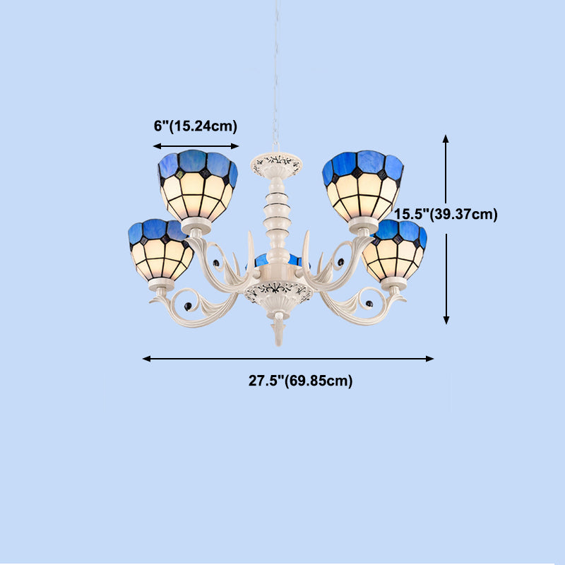 Multi Light Bowl Branche Hanging Lights Tiffany Style Glass Scroding éclairage pour chambre à coucher