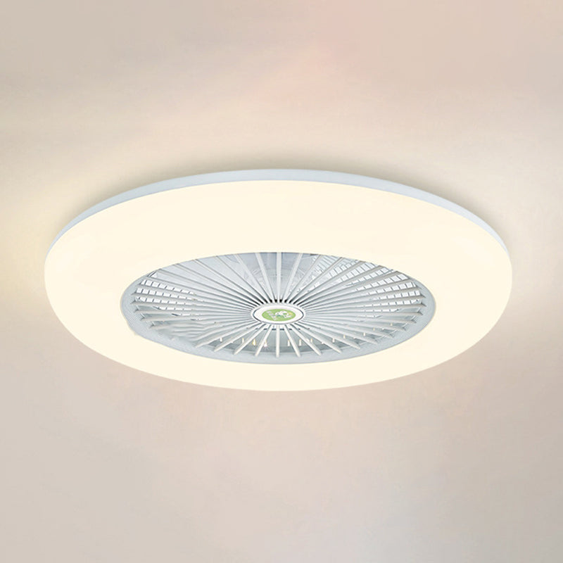 8 Blades Round Fan Lamp Simplicity Bedroom LED Semi Flush Ceiling Light