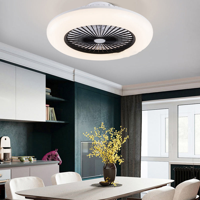 8 Blades Round Fan Lamp Simplicity Bedroom LED Semi Flush Ceiling Light