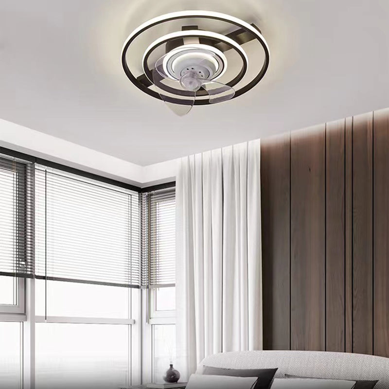 Black Geometry Flush Mount Ceiling Fan Simplicity LED Semi Flush Light