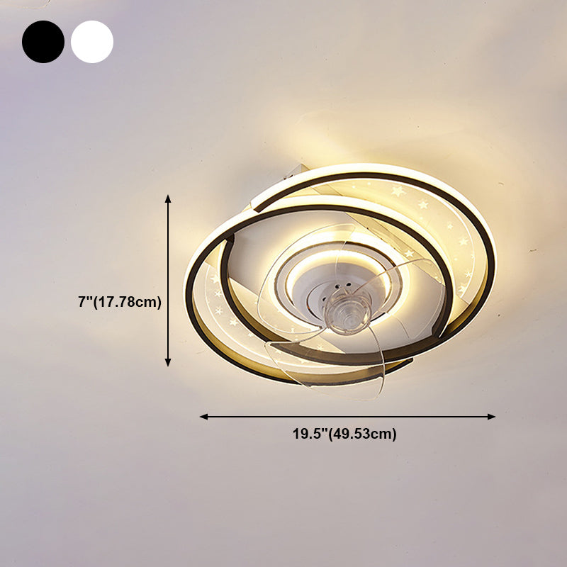 Starry Print Bedroom Ceiling Fan Light Invisible Blades Minimalist LED Semi Flush Light